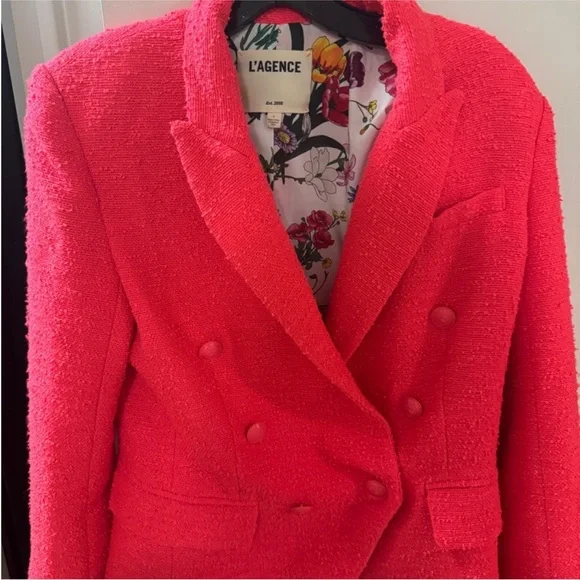L'AGENCE Women's Vibrant Pink Textured Blazer - Picture 2 of 8